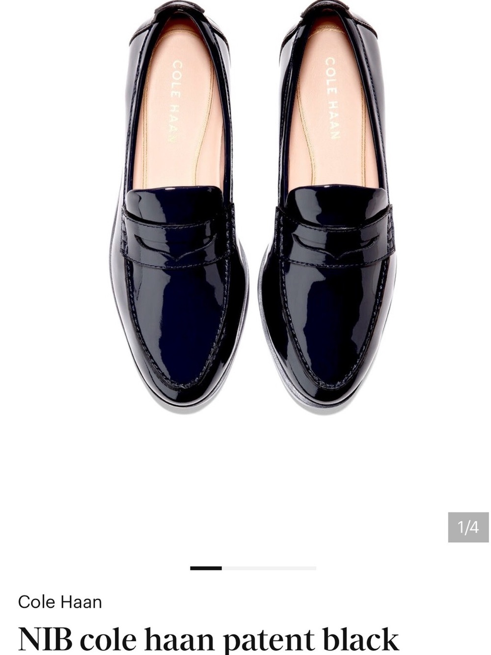 NIB. Size 8.5 Cole Haan Haverhill  Black Patent Leather Penny Loafers.